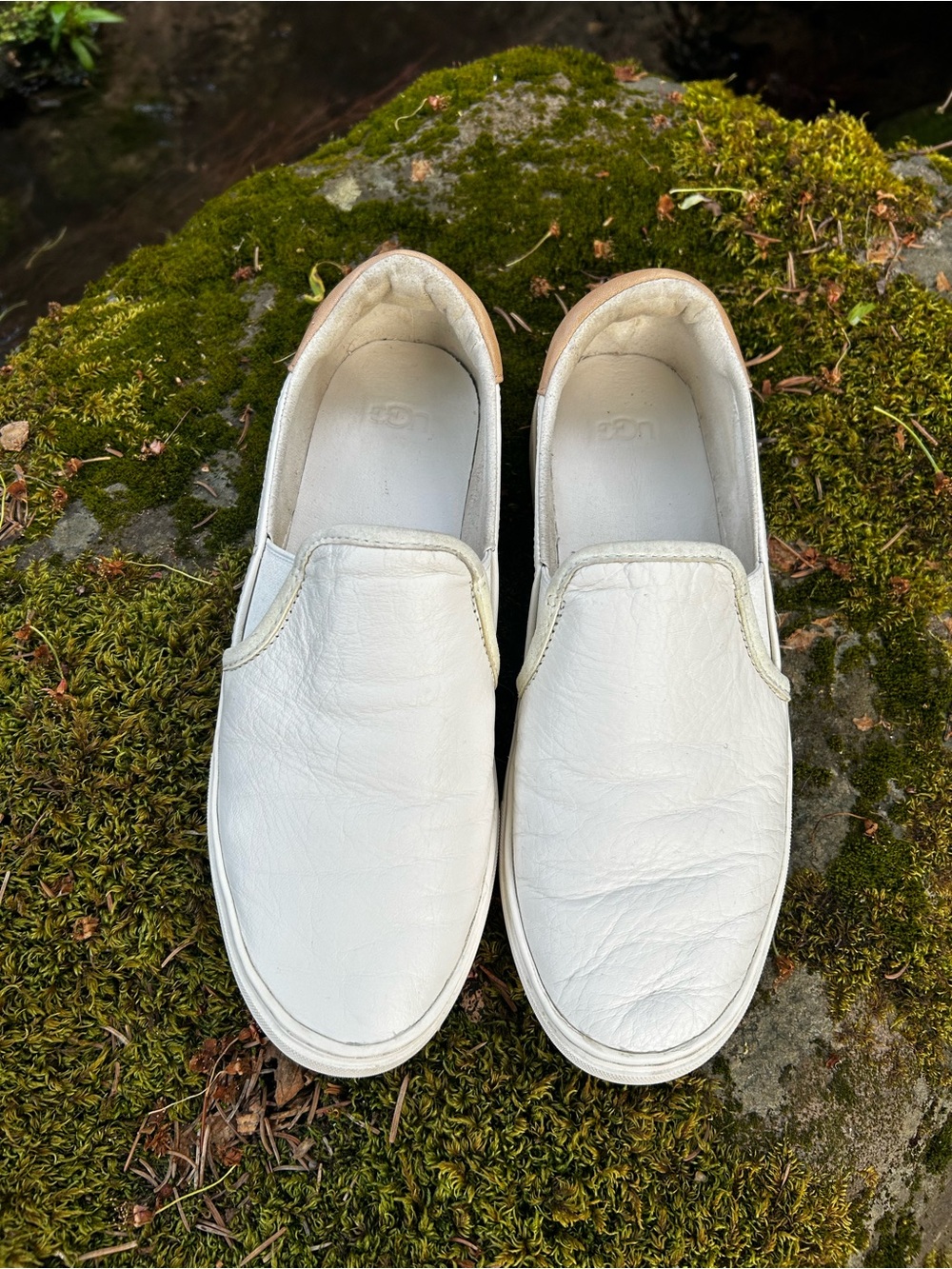 UGG White Leather Slip on Sneakers